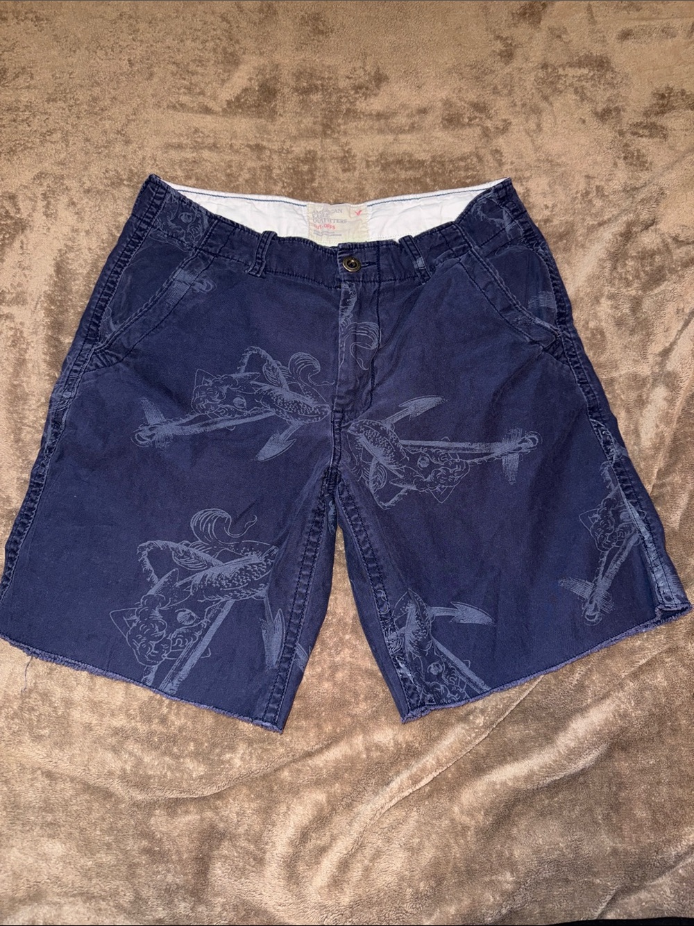 American Eagle Outfitters Navy Printed Cotton Shorts
